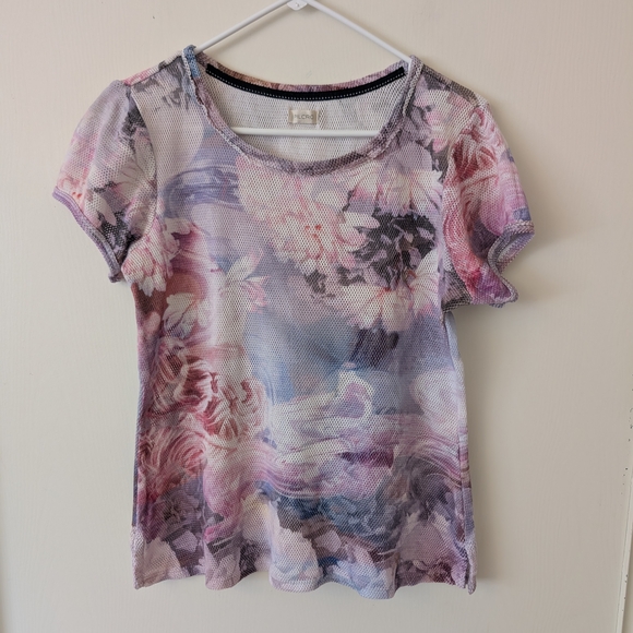 Pilcro Tops - Pilcro Womens Small Mesh Floral Print Top Pink Coquette Cottage Romantic Flirty